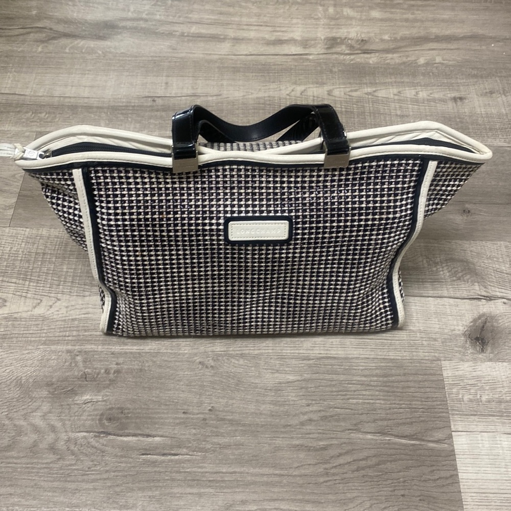 Longchamp Black and White Leather Bag